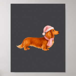 Nk Santa Red Long Haired Dachshund Christmas Poster