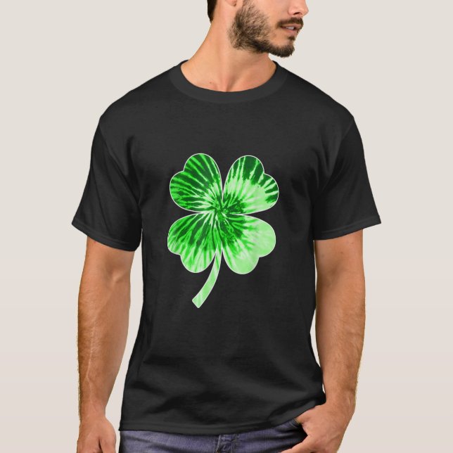 Nn Green-Tie-Dye Shamrock Four Leaf Clover For Iri T-Shirt (Front)