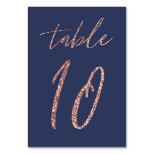 No. 10 - Glam Glitter Rose Gold and Blue Wedding Table Number