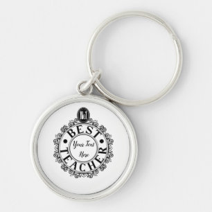 No.1 Best Teacher Black Line Design Typography Key Ring