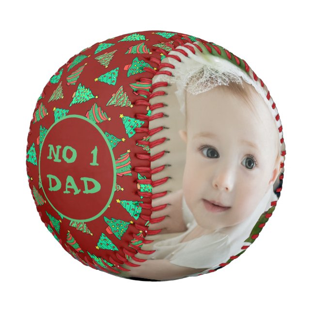 No 1 Dad | Son And Daughter Photo Christmas Tree Baseball (Angled)