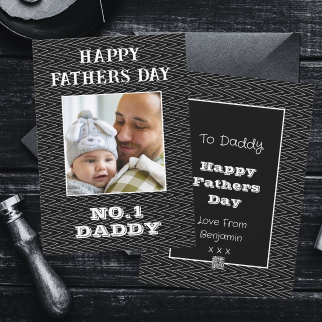 No 1 Daddy Name And Photo Fathers Day Holiday Card (Front And Back)