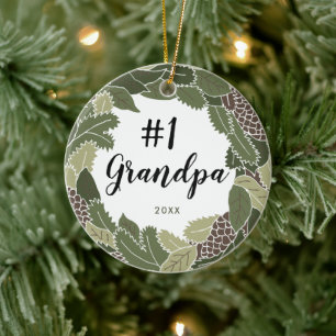 No. 1 Grandpa Personalised Granddad Cedar Wreath Ceramic Ornament