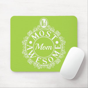 No.1 Most Awesome Mom Classic White Print on lime Mouse Pad
