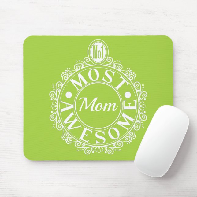 No.1 Most Awesome Mom Classic White Print on lime Mouse Pad (With Mouse)