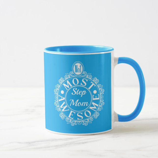 No.1 Most Awesome Stepmom White Print on Blue Mug (Right)
