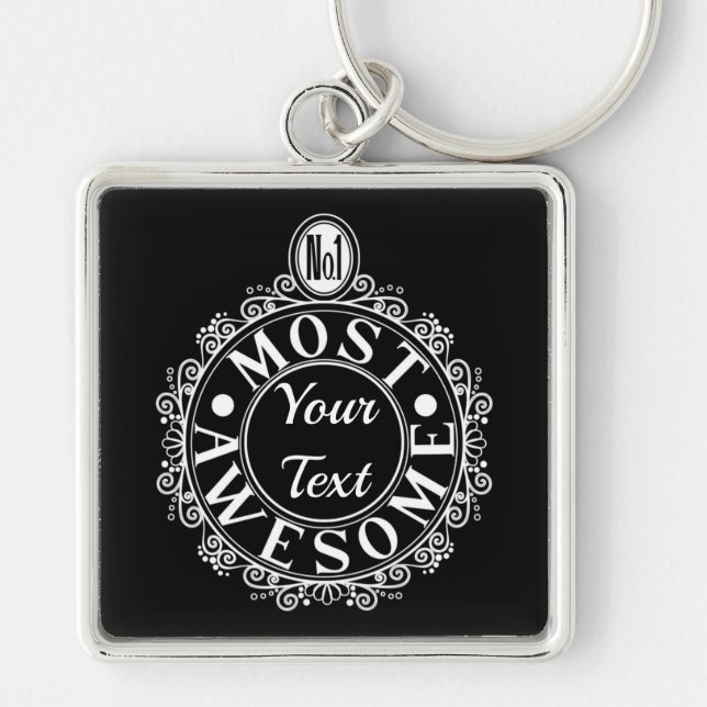 No.1 Most Awesome (Your Text) Custom White Line Key Ring (Front)
