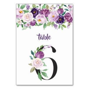 No. 6 Purple & Lavender Watercolor Roses Table Number