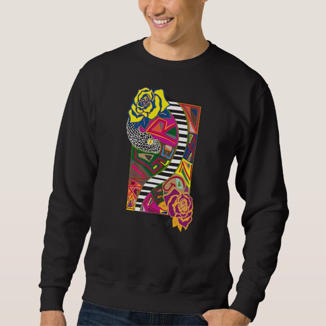 No 996 Snake Danger Colourful Abstract With Roses Sweatshirt (Front)