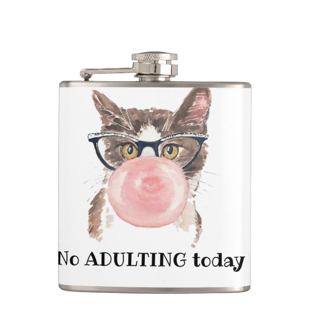No Adulting Today Funny Cat Hip Flask (Front)