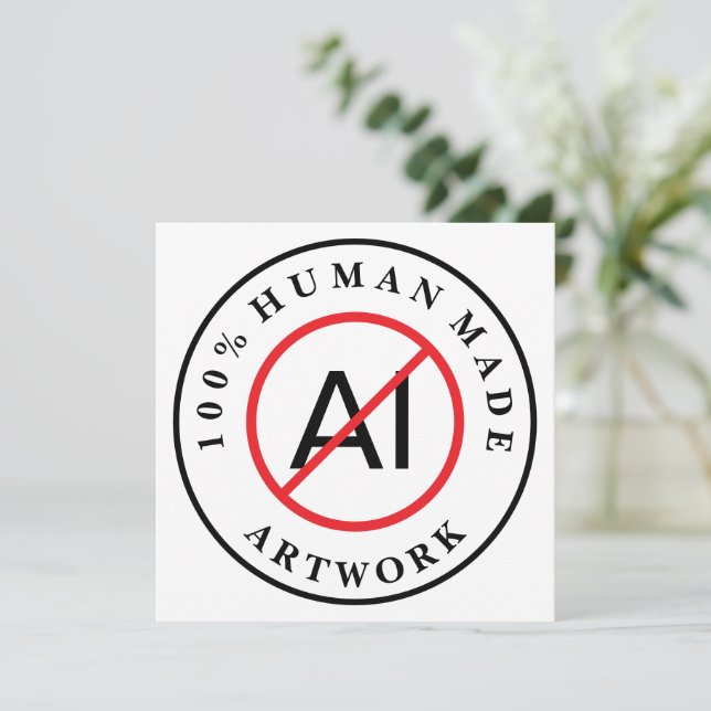 No AI 100% Human Made Artwork Card (Standing Front)