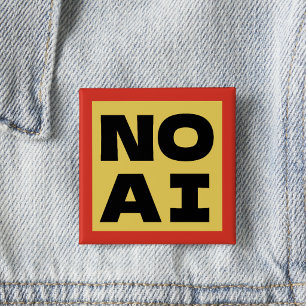 NO AI Bold Text Modern Typography Yellow Black 15 Cm Square Badge