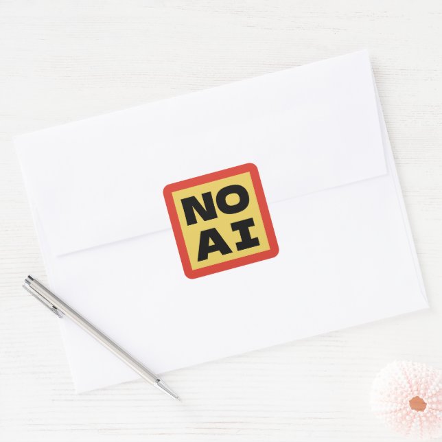 NO AI Bold Text Modern Typography Yellow Black Square Sticker (Envelope)