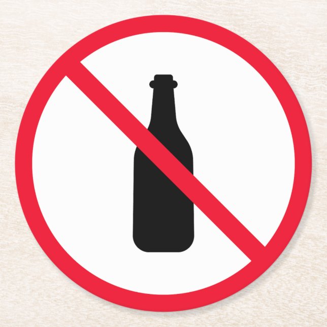 No Alcohol Red Circle Sign | Custom Round Coasters (Front)