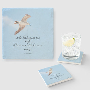 No Bird Soars Too High Seagull in Flight Blue Stone Coaster