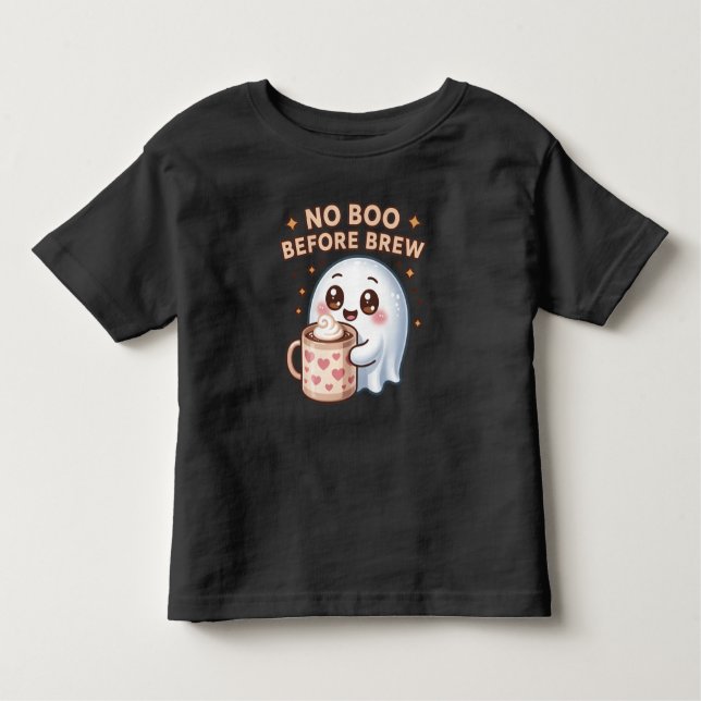 No Boo Before Brew Funny Halloween Ghost Coffee Toddler T-Shirt (Front)