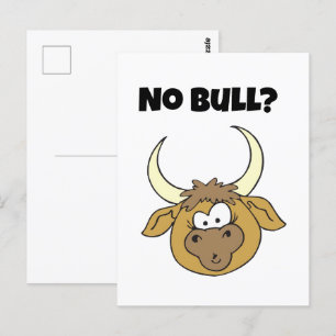 No Bull Funny Brown Cartoon Cow Head Art Postcard
