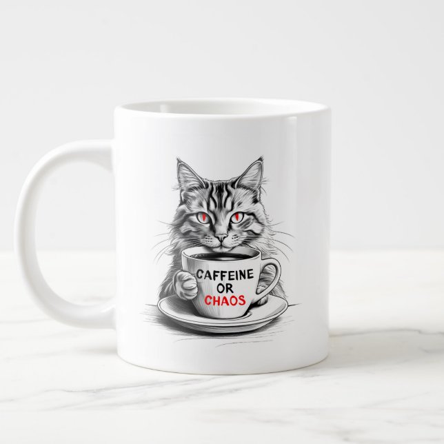 No Caffeine No Mercy Cat Coffee Lover  Large Coffee Mug (Left)