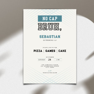 No Cap Bruh 12th Birthday Pizza Games Cake Invitation