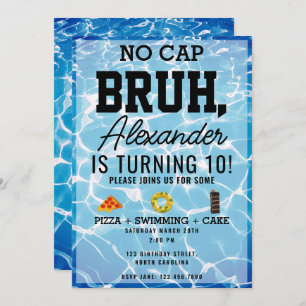 No Cap Bruh, Boy Teenager Birthday Pizza Pool Invitation