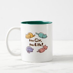 No Cat No Life! / Cute Loose Cat Illustration with Two-Tone Coffee Mug