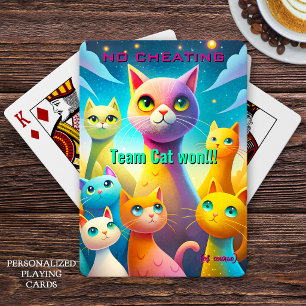 No Cheating Team Cat Won Whimsical Colourful Cat Playing Cards