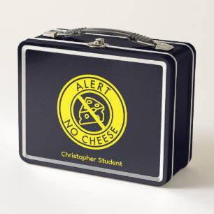 NO CHEESE Allergy Alert & Name Metal Lunch Box