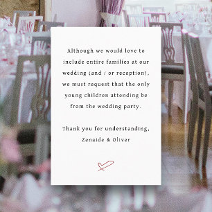 No Children Wedding or Reception Wording Enclosure Card