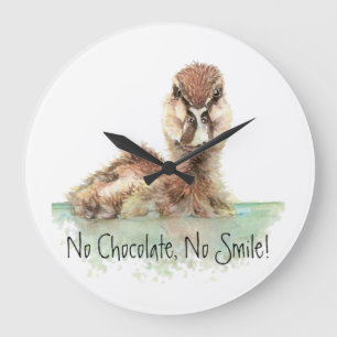 No Chocolate, No Smile Funny Watercolor Duck Large Clock