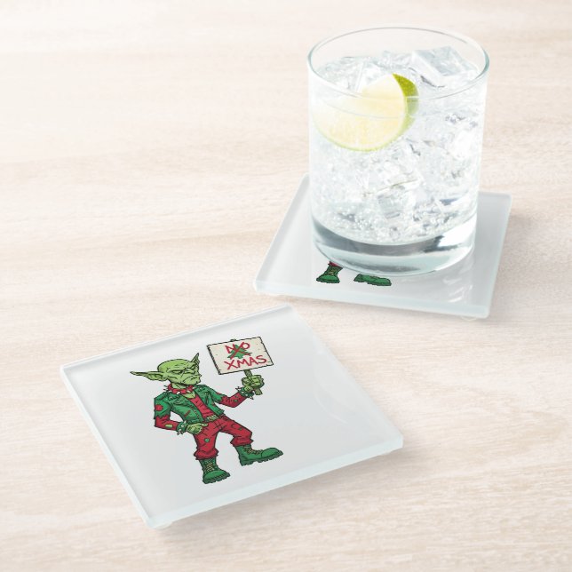 No Christmas – Rebel Alien Style Glass Coaster (Angled)