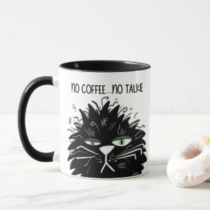 No Coffee No Talkie Tired Black Mad Cat Funny Mug