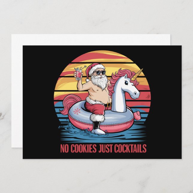 No Cookies Cocktails Santa Christmas In July Xmas Invitation (Front/Back)