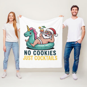 No Cookies Just Cocktails Santa Summer Christmas Fleece Blanket