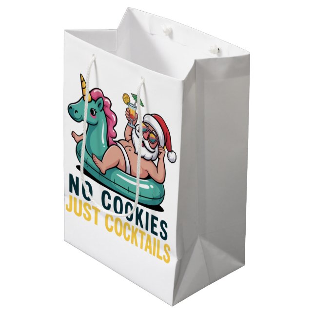 No Cookies Just Cocktails Santa Summer Christmas  Medium Gift Bag (Front Angled)