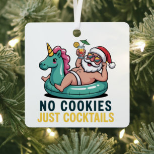 No Cookies Just Cocktails Santa Summer Christmas Metal Tree Decoration