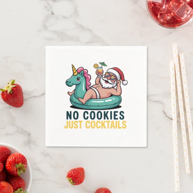 No Cookies Just Cocktails Santa Summer Christmas  Napkin (Insitu)