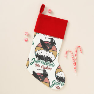 No Cookies Just Cocktails Vintage Retro Surfer Christmas Stocking