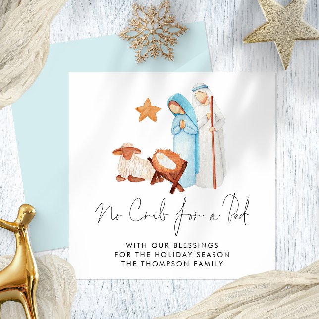 No Crib For Bed Nativity Christmas Holiday Card (Front and back view)