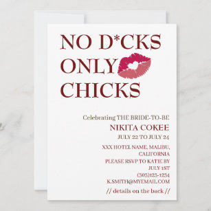 No D*cks Only Chicks Bachelorette Weekend Rustic  Invitation
