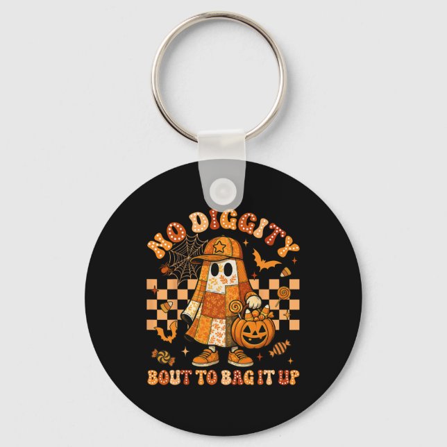 No Diggity Bout To G It Up Ghost Pumpkin Patchwork Key Ring (Front)