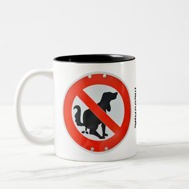 No Dog Poo Poop Sign Personalised Two-Tone Coffee Mug (Left)
