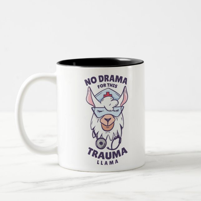 NO DRAMA FOR THIS TRAUMA LLAMA Two-Tone COFFEE MUG (Left)