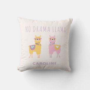No Drama Llama Cute Pink Purple Personalized Cushion