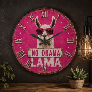 No Drama Llama Funny Pink Large Clock