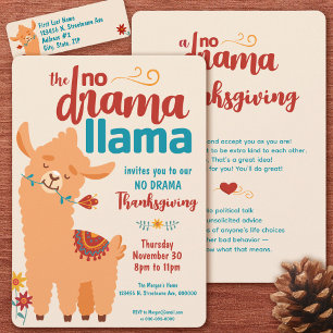 No Drama Llama Thanksgiving Cream Invitation Postcard