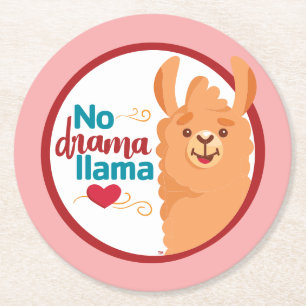 No Drama Llama (Warm) Pink Round Paper Coaster