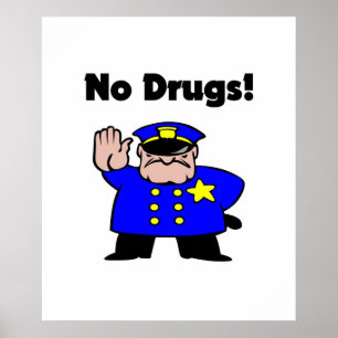 No Drugs Cartoon Policeman AntiDrug Colour Poster