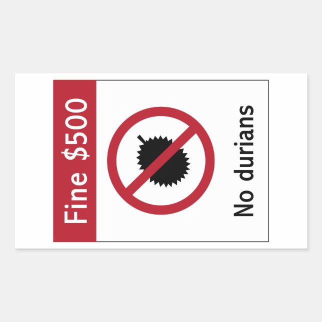No Durians (2) Sign, Singapore Rectangular Sticker (Front)