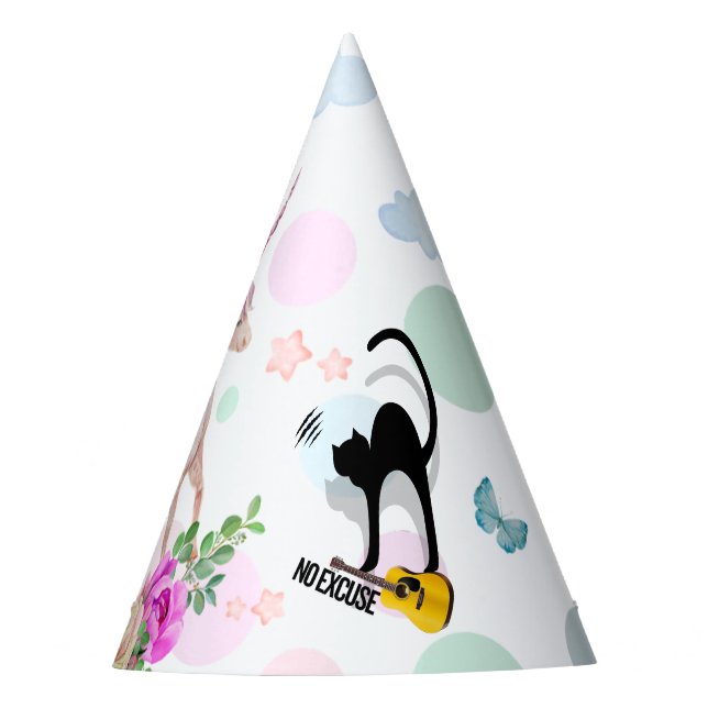 No Excuse Cat per Happy Birthday Party Hat (Front)