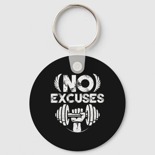 No Excuses Funny Bodybuilding Fitness Training  Key Ring (Front)